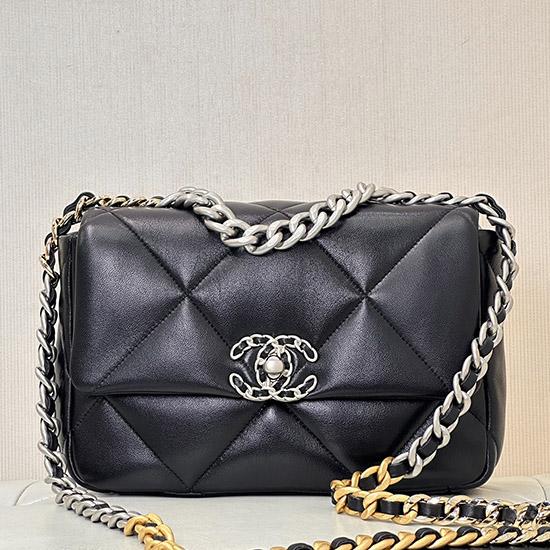 Chanel 19 Lambskin Flap Handbag Black with Silver AS1160