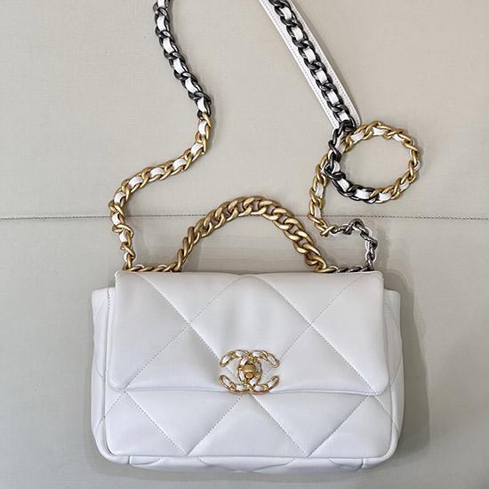 Chanel 19 Lambskin Flap Handbag White AS1160