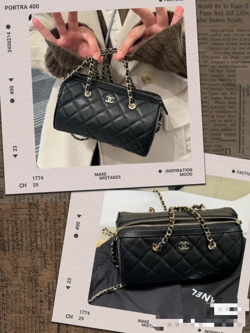 Chanel Grained Calfskin Mini Boston Bag Black AP4474