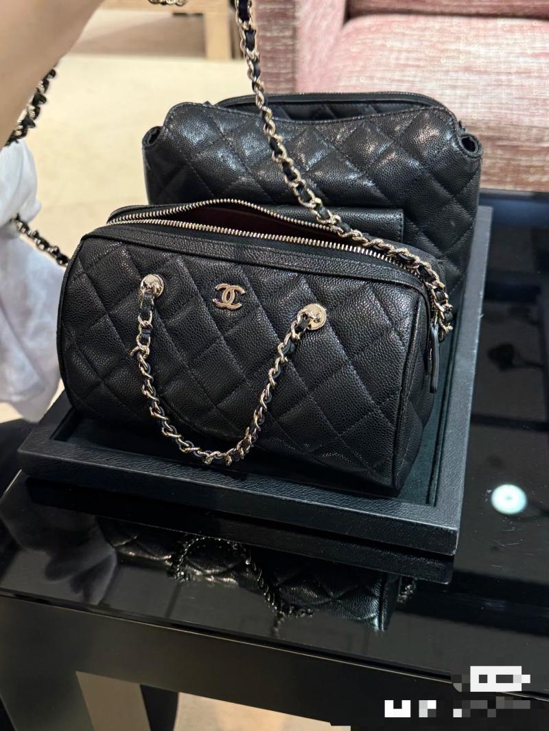 Chanel Grained Calfskin Mini Boston Bag Black AP4474
