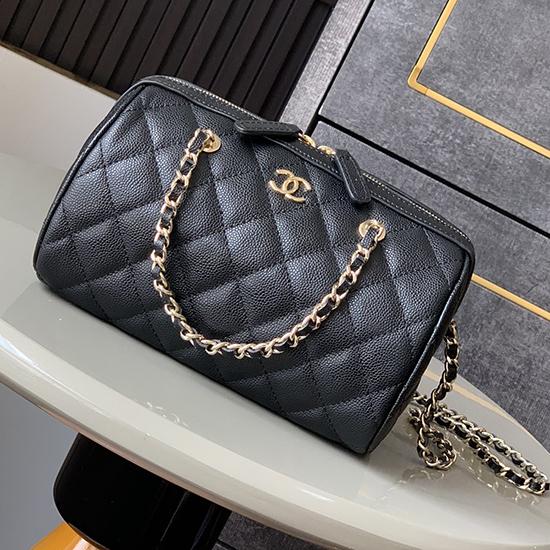 Chanel Grained Calfskin Mini Boston Bag Black AP4474