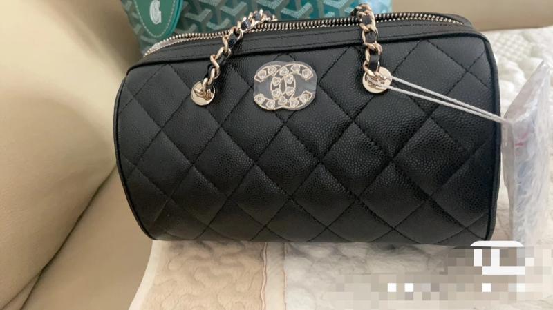 Chanel Grained Calfskin Mini Boston Bag Black AP4475