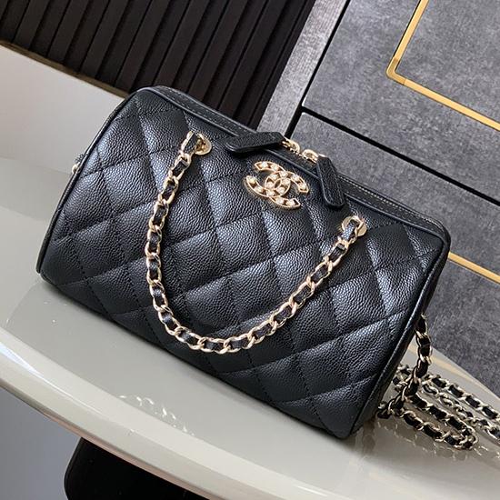 Chanel Grained Calfskin Mini Boston Bag Black AP4475