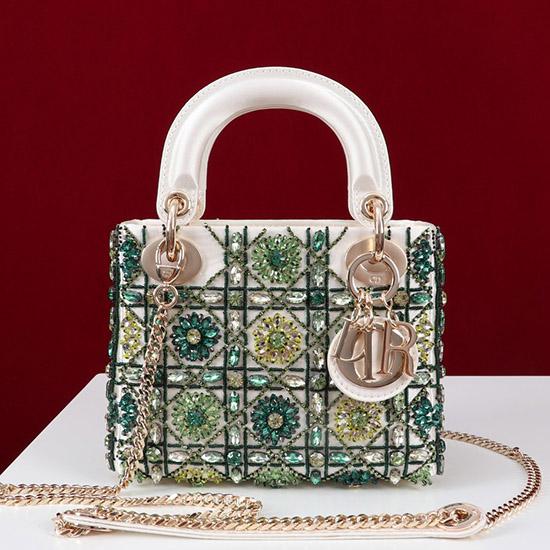 Mini Lady dior Embroidered Bag Green M0505