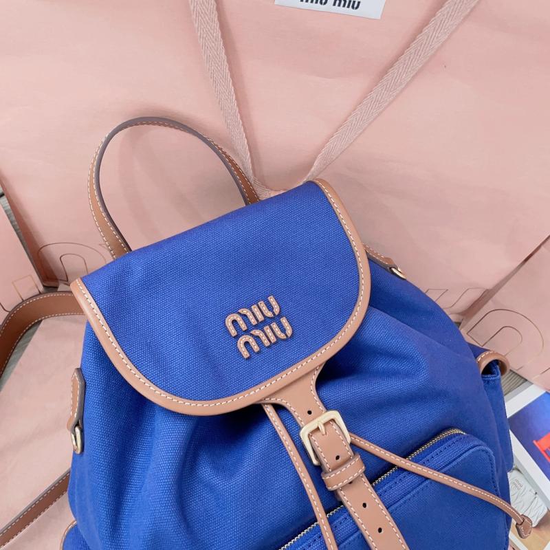 Miu Miu Canvas and leather backpack Blue 5BZ042