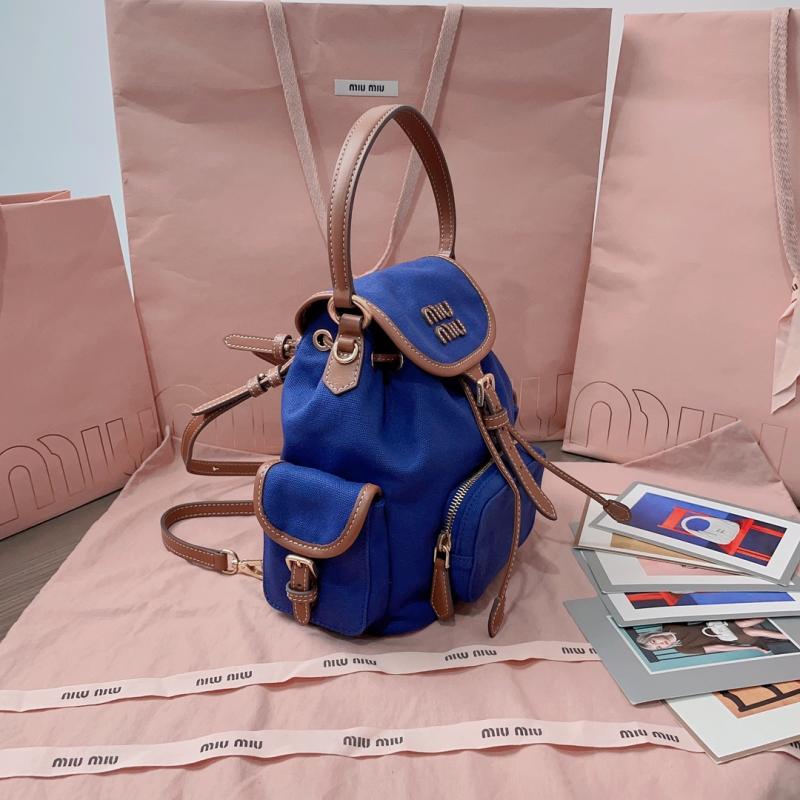 Miu Miu Canvas and leather backpack Blue 5BZ043