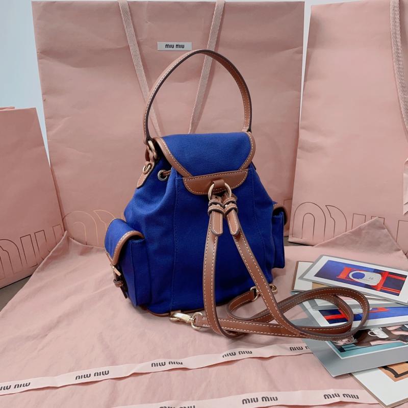 Miu Miu Canvas and leather backpack Blue 5BZ043
