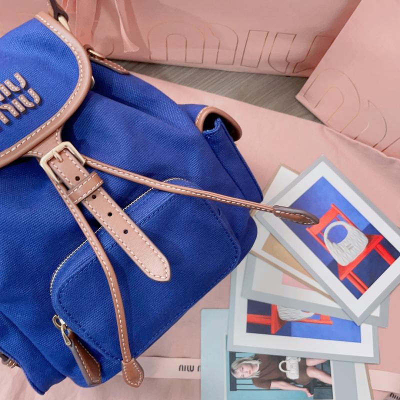 Miu Miu Canvas and leather backpack Blue 5BZ043