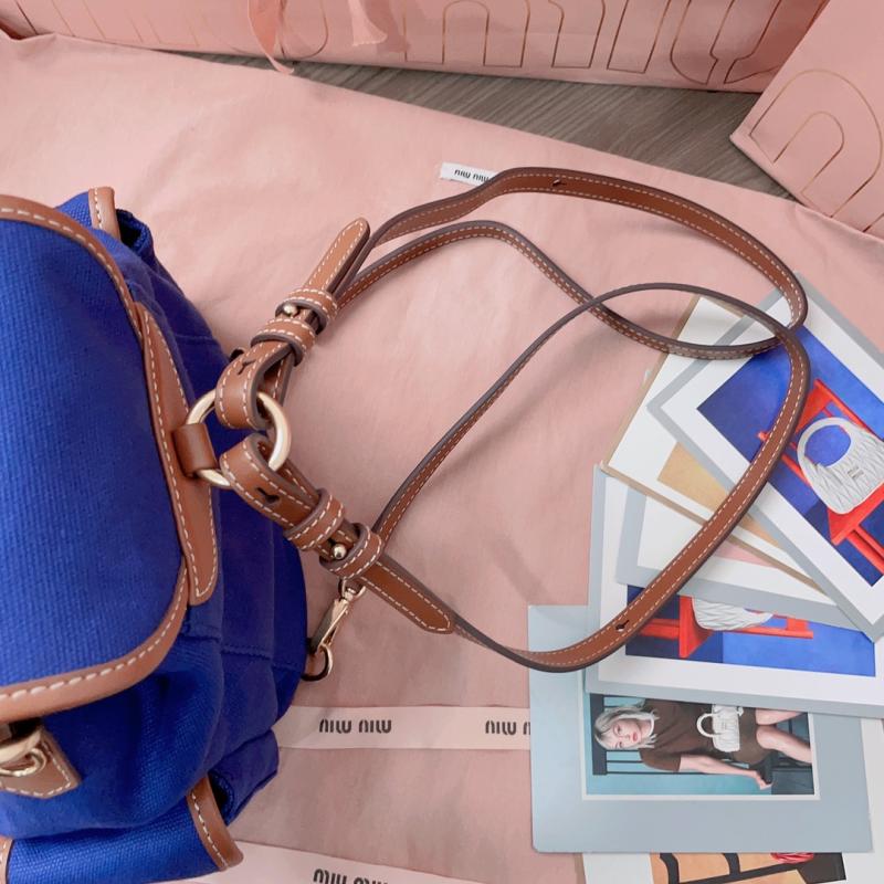 Miu Miu Canvas and leather backpack Blue 5BZ043