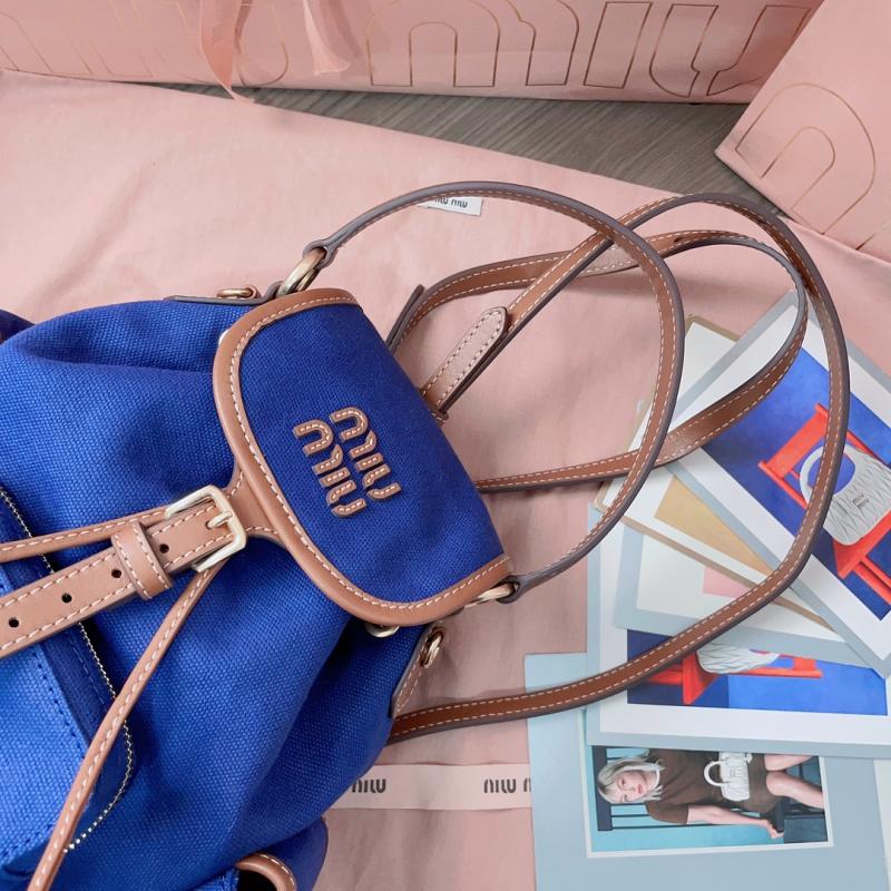 Miu Miu Canvas and leather backpack Blue 5BZ043