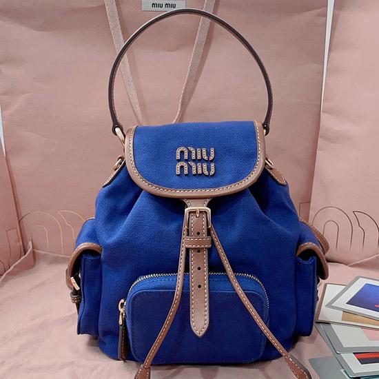 Miu Miu Canvas and leather backpack Blue 5BZ043