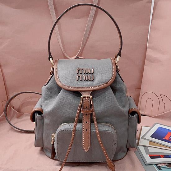 Miu Miu Canvas and leather backpack Grey 5BZ043