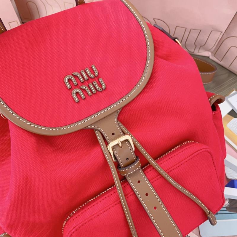 Miu Miu Canvas and leather backpack Red 5BZ042