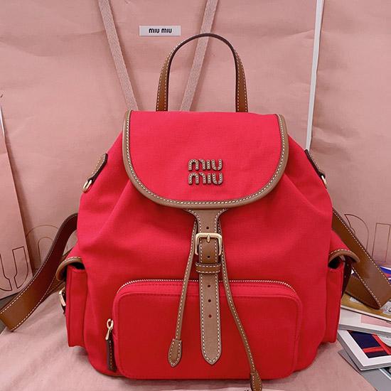 Miu Miu Canvas and leather backpack Red 5BZ042