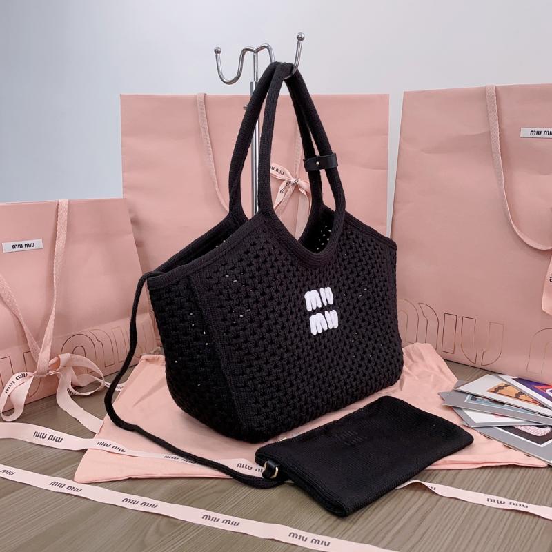 Miu Miu IVY mesh cotton bag Black 5BG281