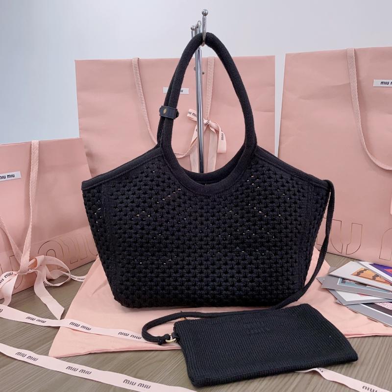 Miu Miu IVY mesh cotton bag Black 5BG281