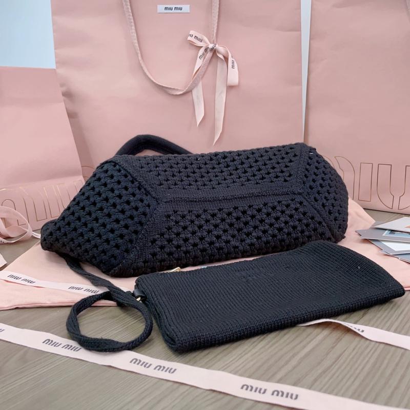 Miu Miu IVY mesh cotton bag Black 5BG281