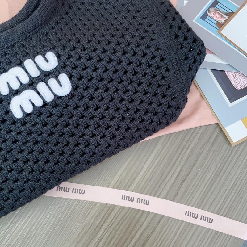 Miu Miu IVY mesh cotton bag Black 5BG281