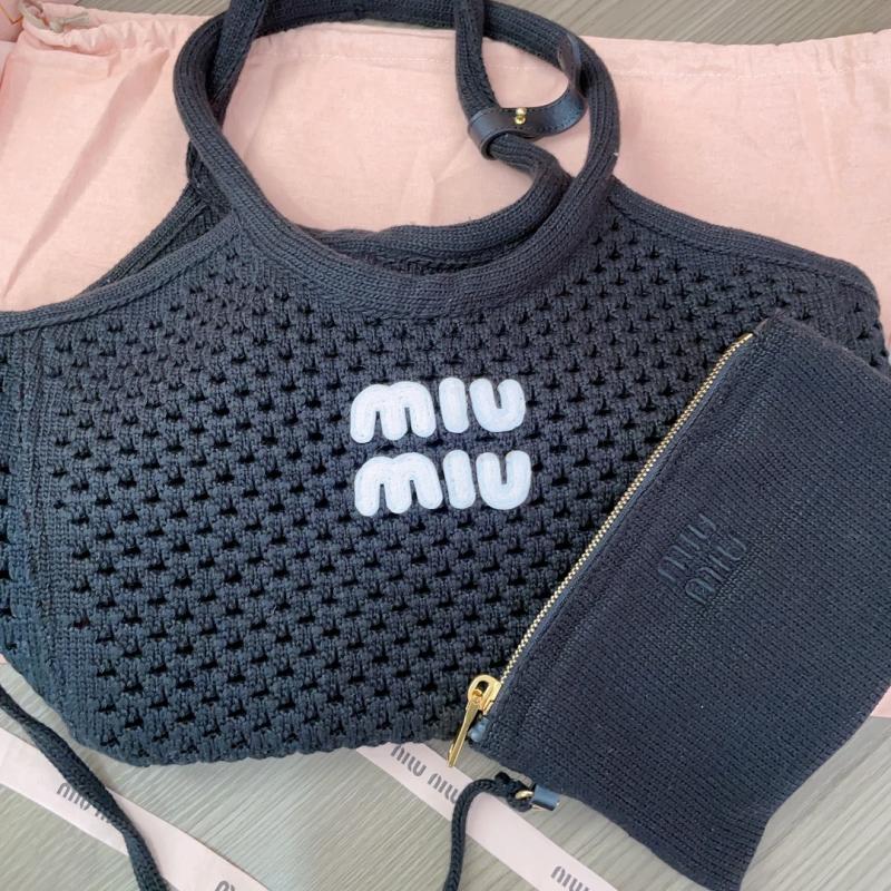 Miu Miu IVY mesh cotton bag Black 5BG281