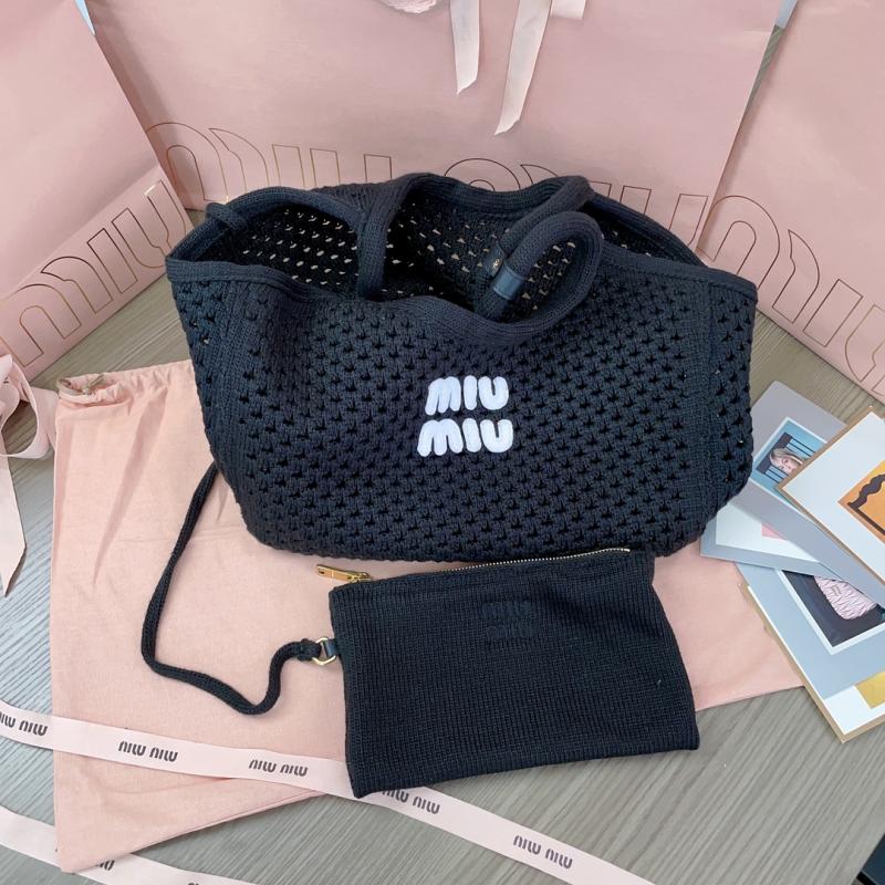 Miu Miu IVY mesh cotton bag Black 5BG281