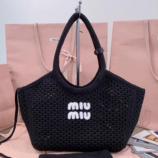 Miu Miu IVY mesh cotton bag Black 5BG281