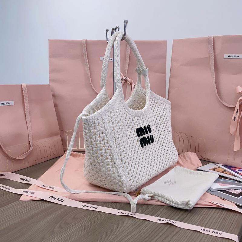 Miu Miu IVY mesh cotton bag White 5BG281