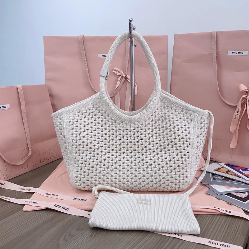 Miu Miu IVY mesh cotton bag White 5BG281