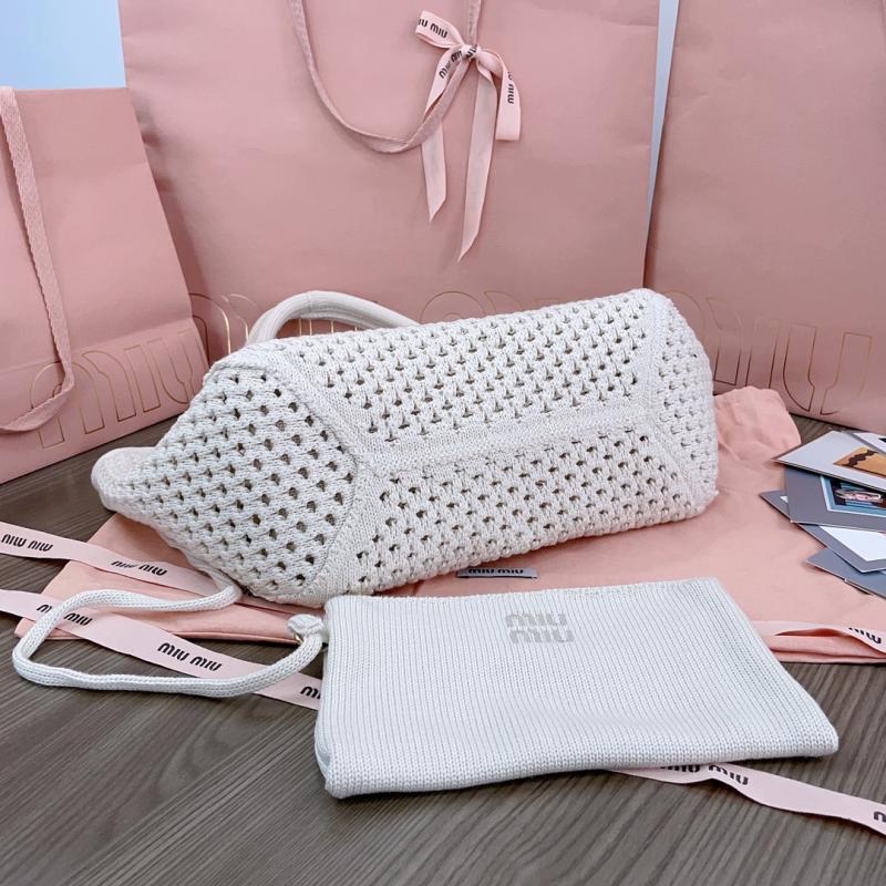 Miu Miu IVY mesh cotton bag White 5BG281