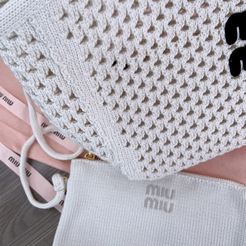 Miu Miu IVY mesh cotton bag White 5BG281