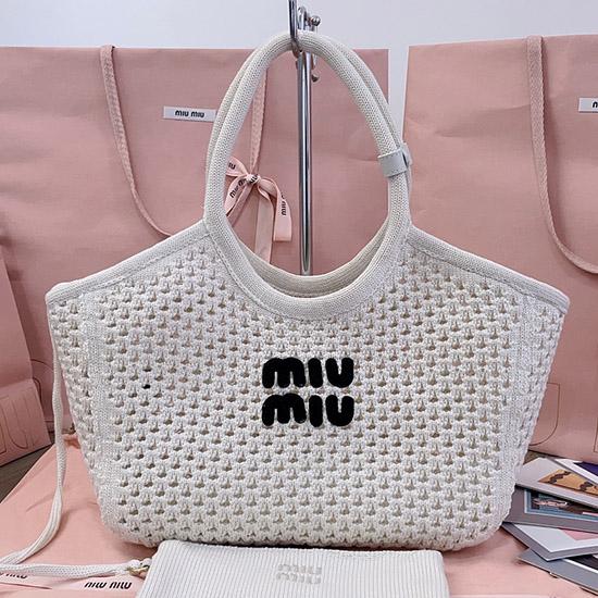Miu Miu IVY mesh cotton bag White 5BG281