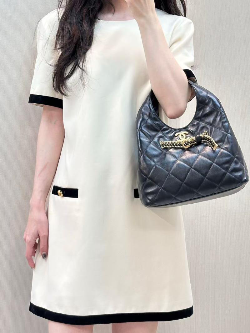 Small Chanel Lambskin Hobo Bag Black AS2504