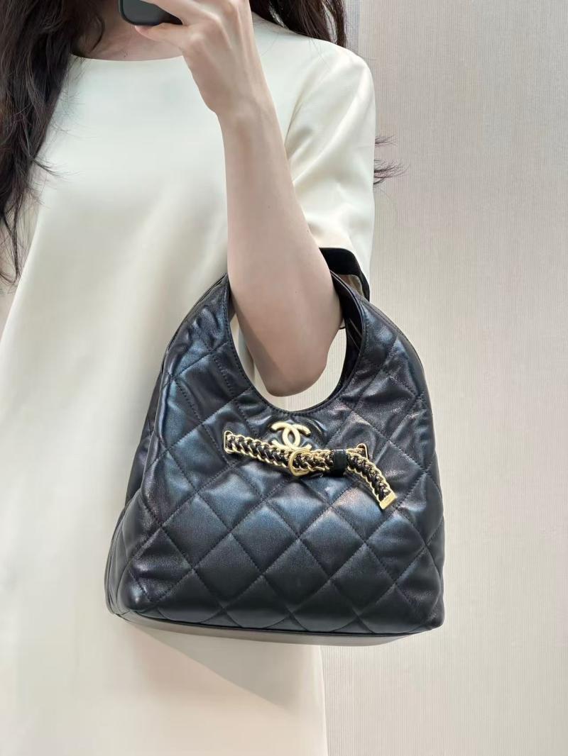 Small Chanel Lambskin Hobo Bag Black AS2504