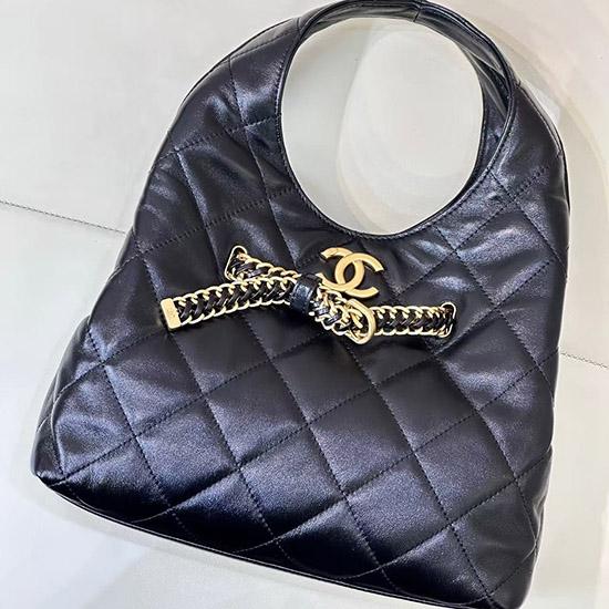 Small Chanel Lambskin Hobo Bag Black AS2504