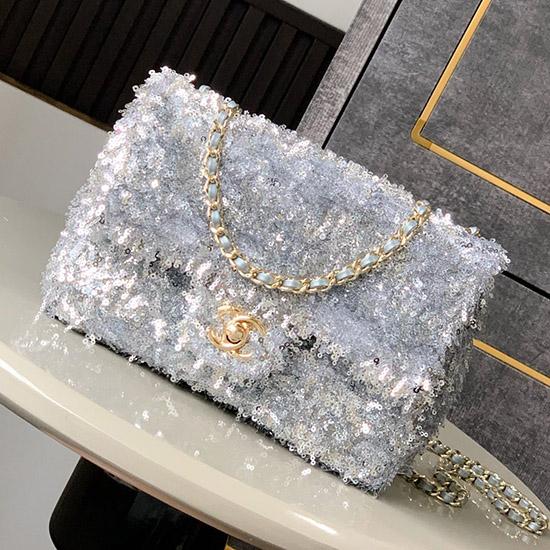 Small Chanel Sequins Shoulder Bag Silver CF2031