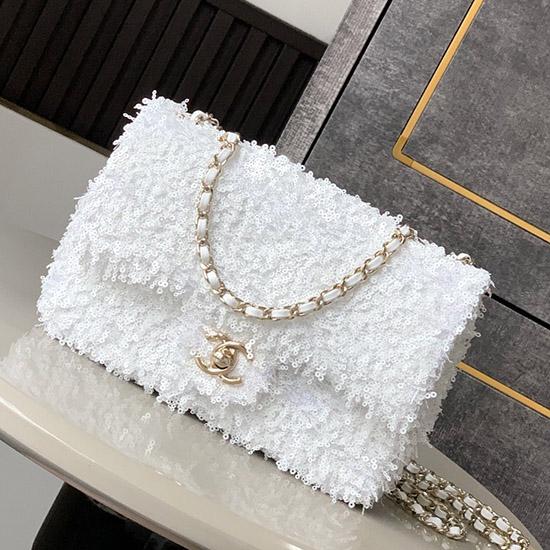 Small Chanel Sequins Shoulder Bag White CF2031