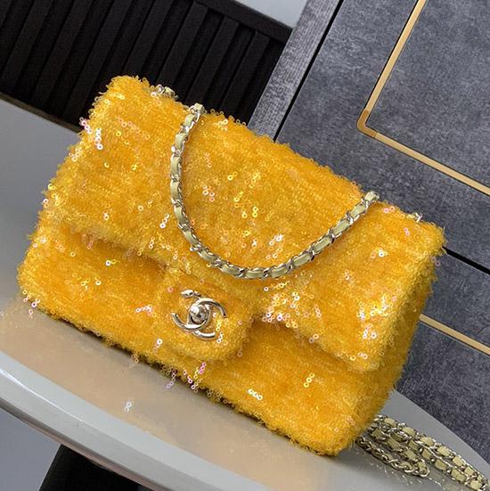 Small Chanel Sequins Shoulder Bag Yellow CF2031