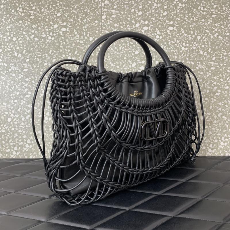 Valentino AllKnots Woven Leather Tote Black V0997