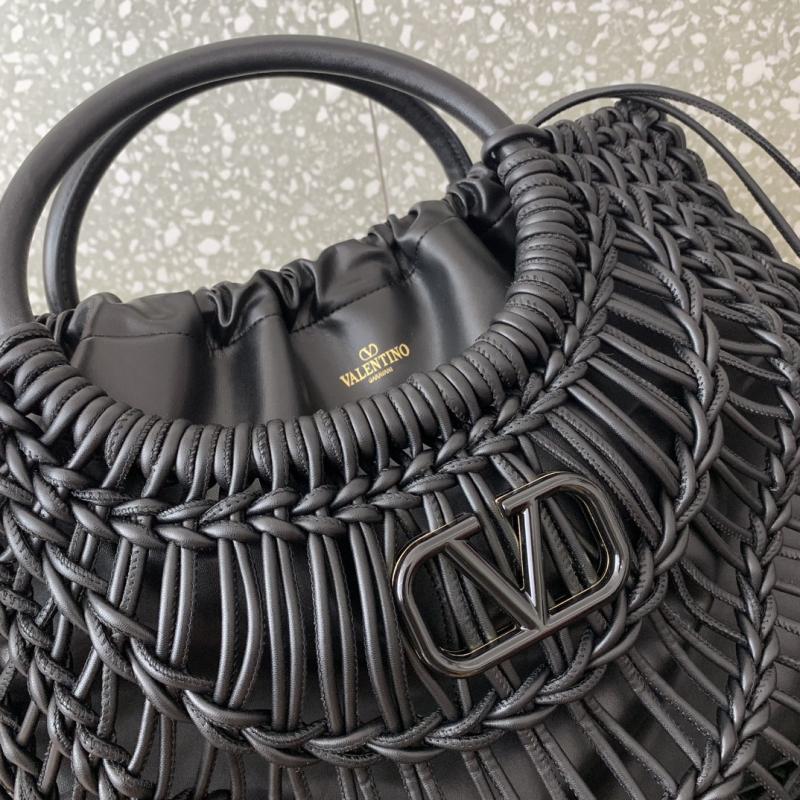 Valentino AllKnots Woven Leather Tote Black V0997