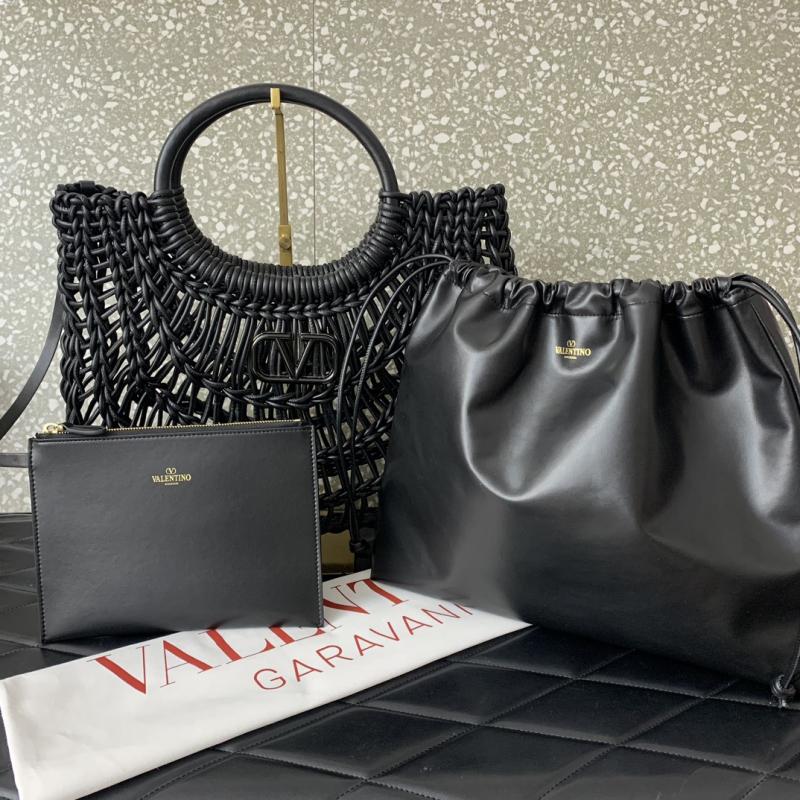 Valentino AllKnots Woven Leather Tote Black V0997