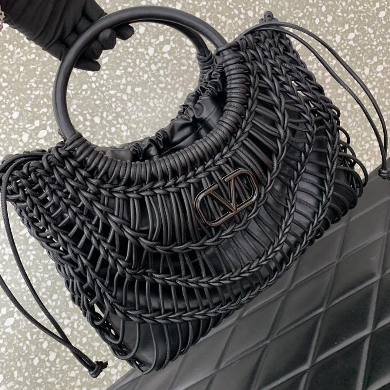 Valentino AllKnots Woven Leather Tote Black V0997