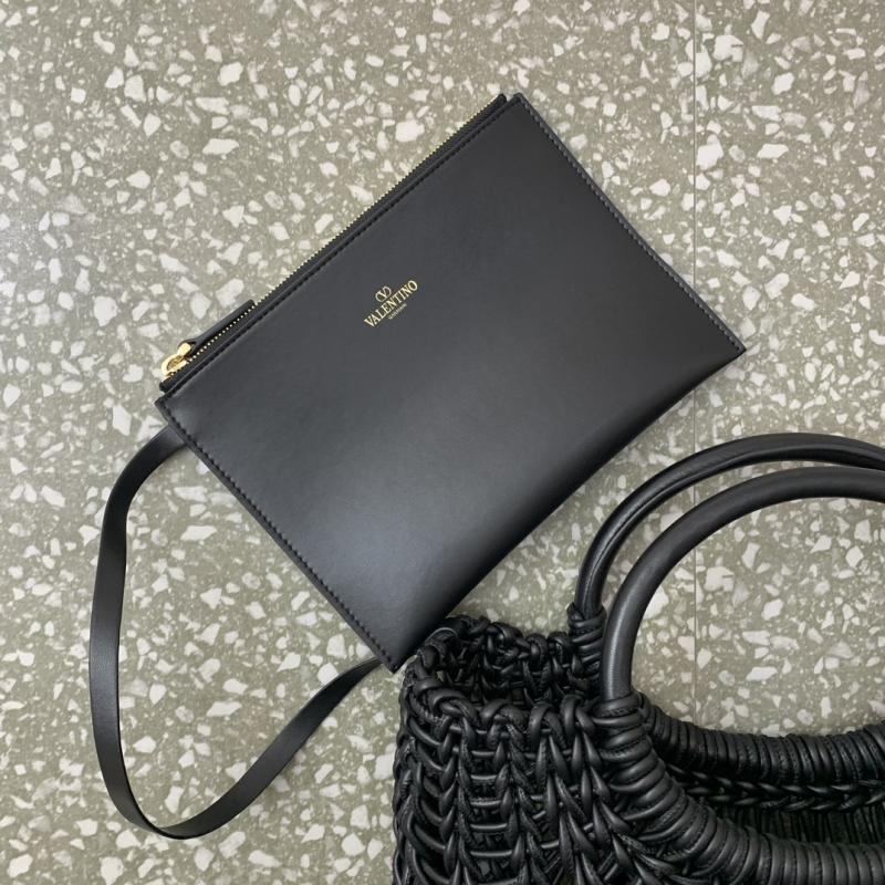 Valentino AllKnots Woven Leather Tote Black V0997