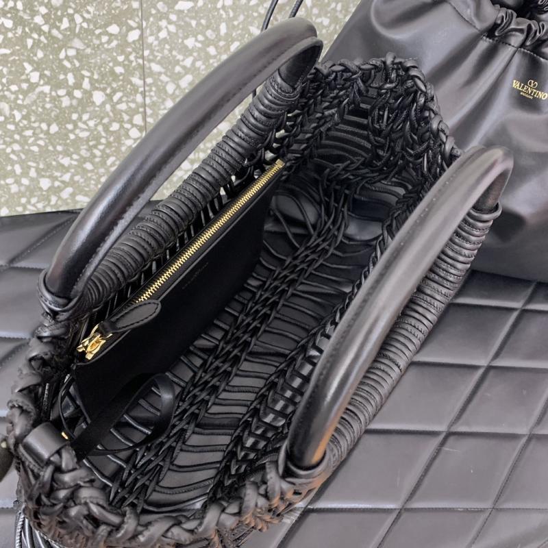Valentino AllKnots Woven Leather Tote Black V0997