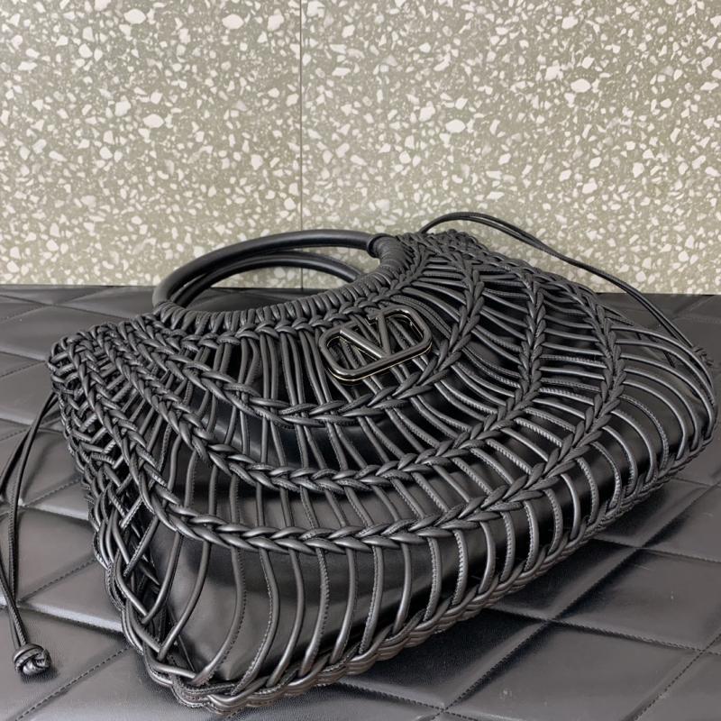 Valentino AllKnots Woven Leather Tote Black V0997