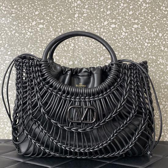 Valentino AllKnots Woven Leather Tote Black V0997