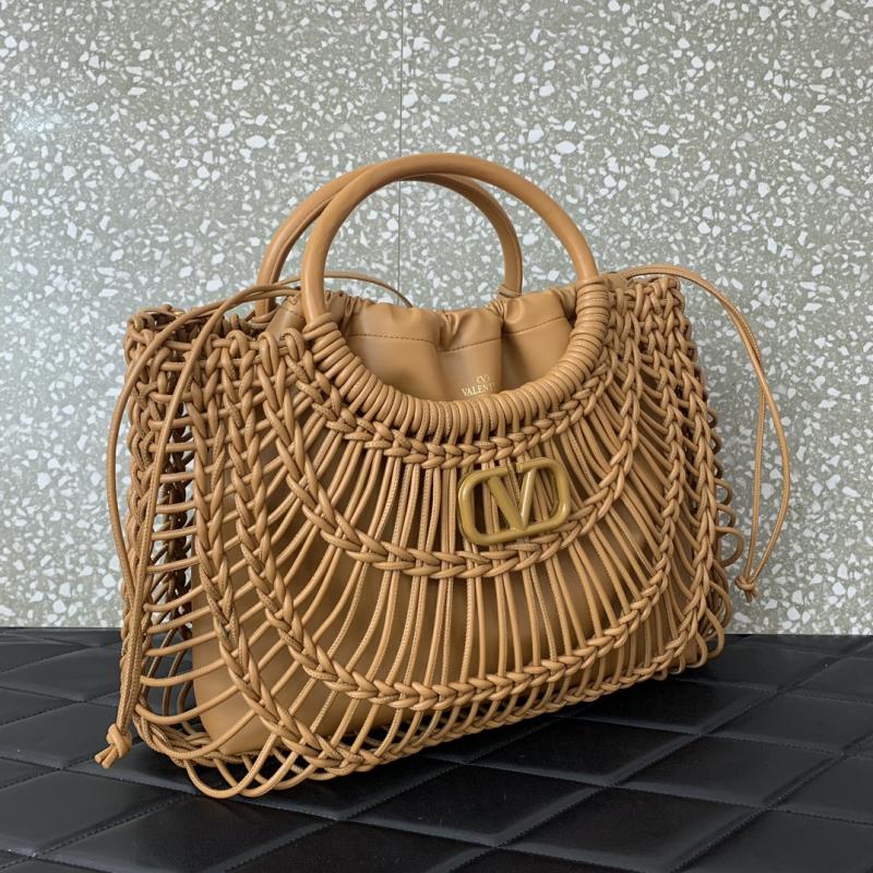 Valentino AllKnots Woven Leather Tote Brown V0997
