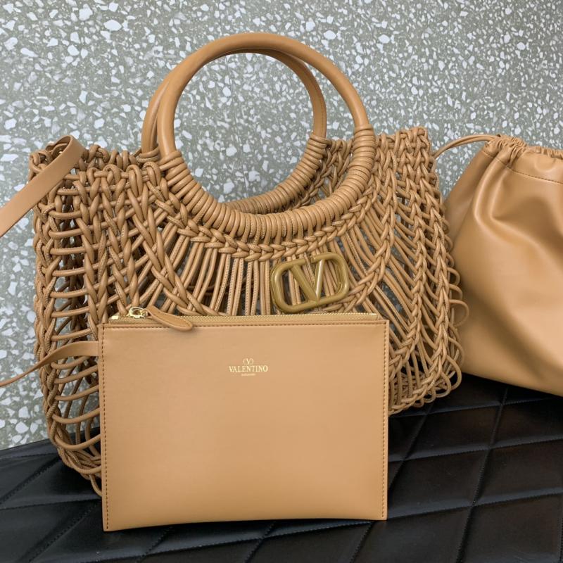 Valentino AllKnots Woven Leather Tote Brown V0997