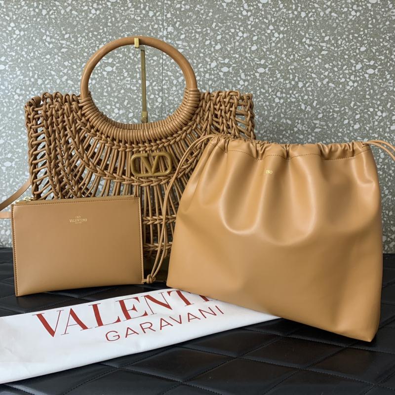 Valentino AllKnots Woven Leather Tote Brown V0997
