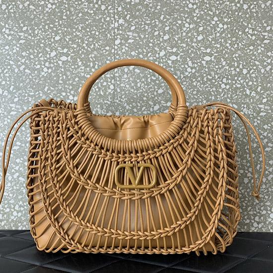 Valentino AllKnots Woven Leather Tote Brown V0997