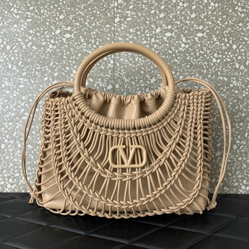 Valentino AllKnots Woven Leather Tote Grey V0997