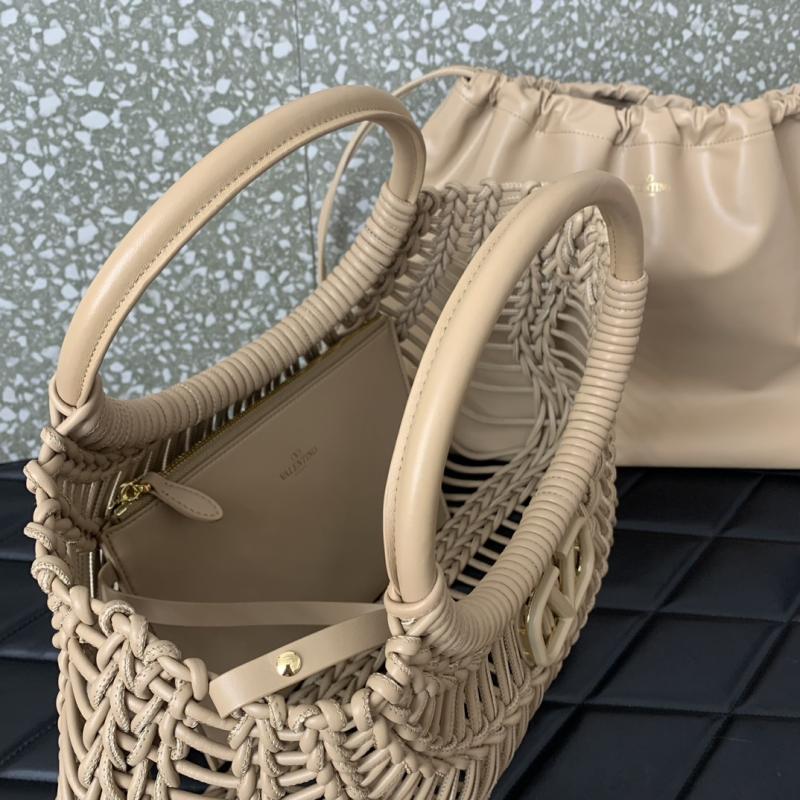 Valentino AllKnots Woven Leather Tote Grey V0997